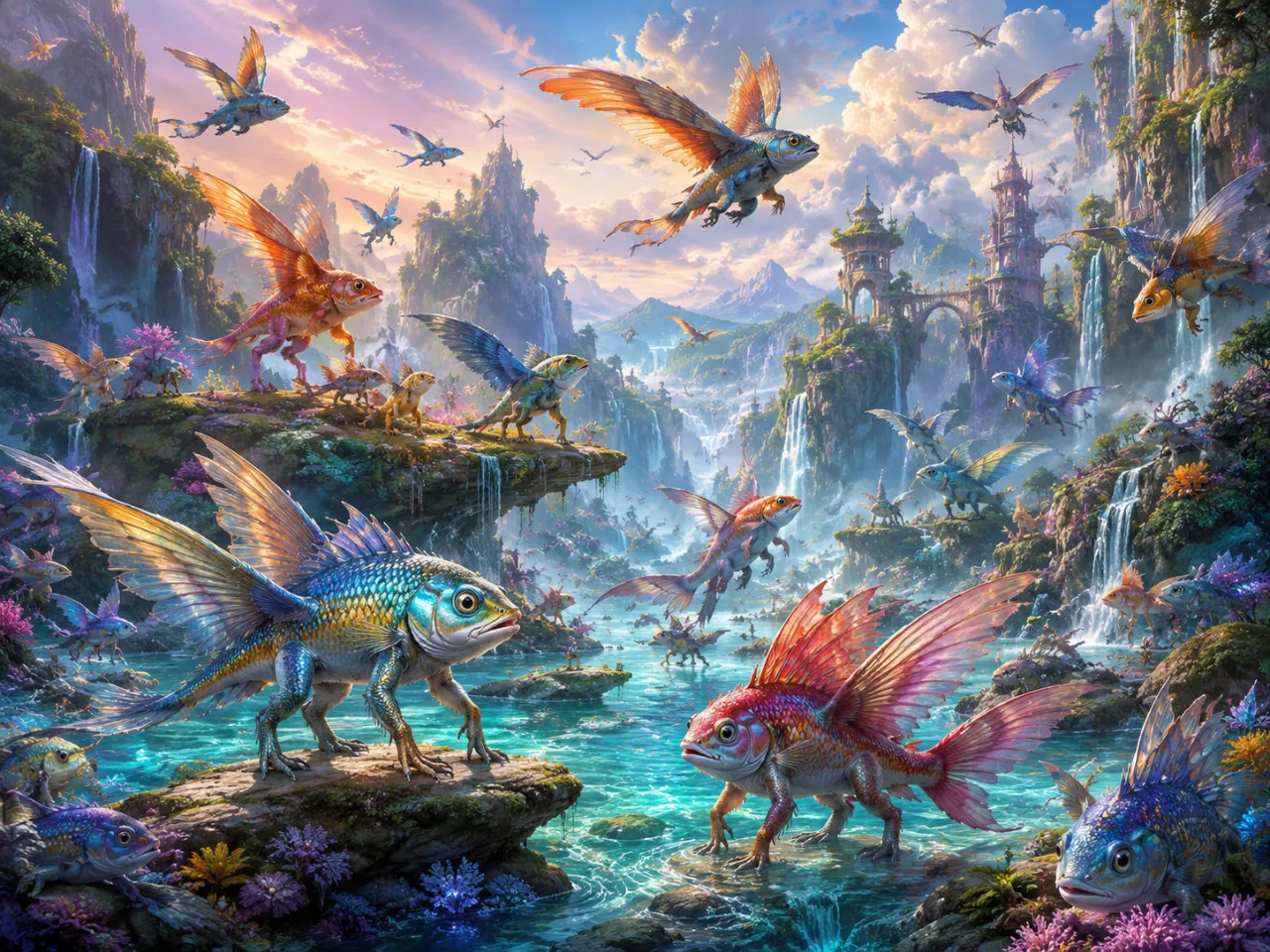 脚と翼を持つ色鮮やかな魚たちが暮らす幻想世界
